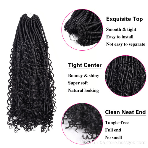 High Quality Black 20 Inch Hippie Locs Boho Faux Locs With Curly Hair Goddess Locs Crochet Synthetic Braids Hair Extensions